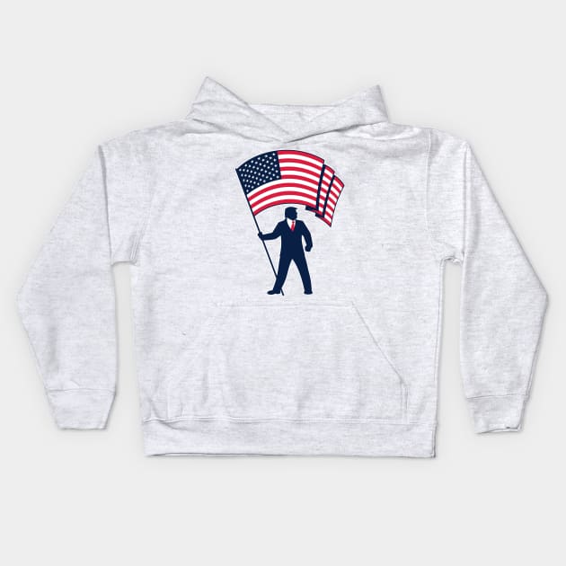 President Trump Bearing the Flag of the USA Kids Hoodie by Malchev